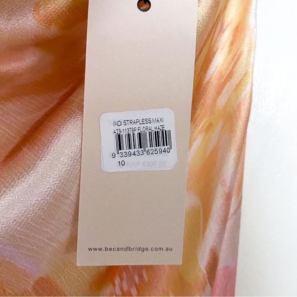 Bec & Bridge Dress Indi Strapless Maxi Satin Cowl Summer Floral Haze 6 - Picture 5 of 9